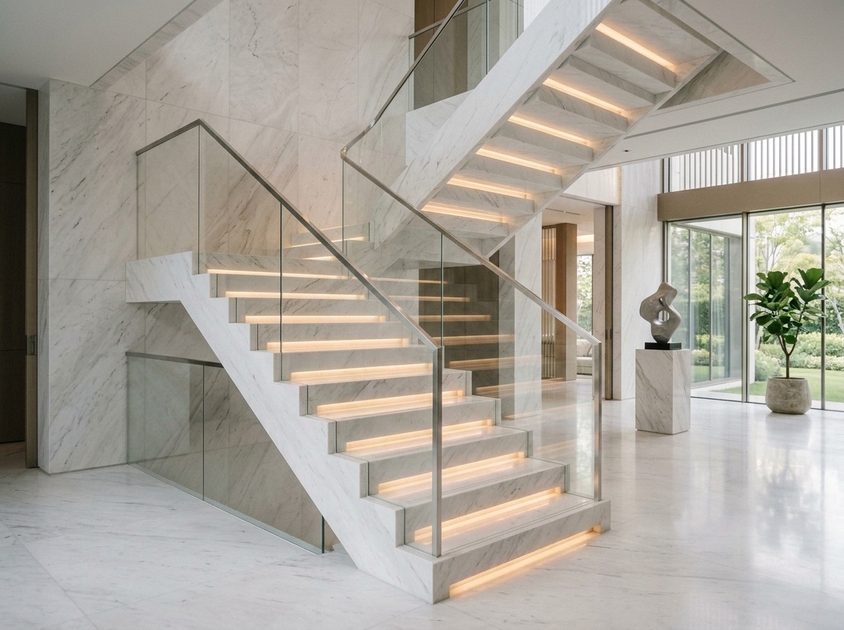 Scala interna di design in marmo con illuminazione a LED